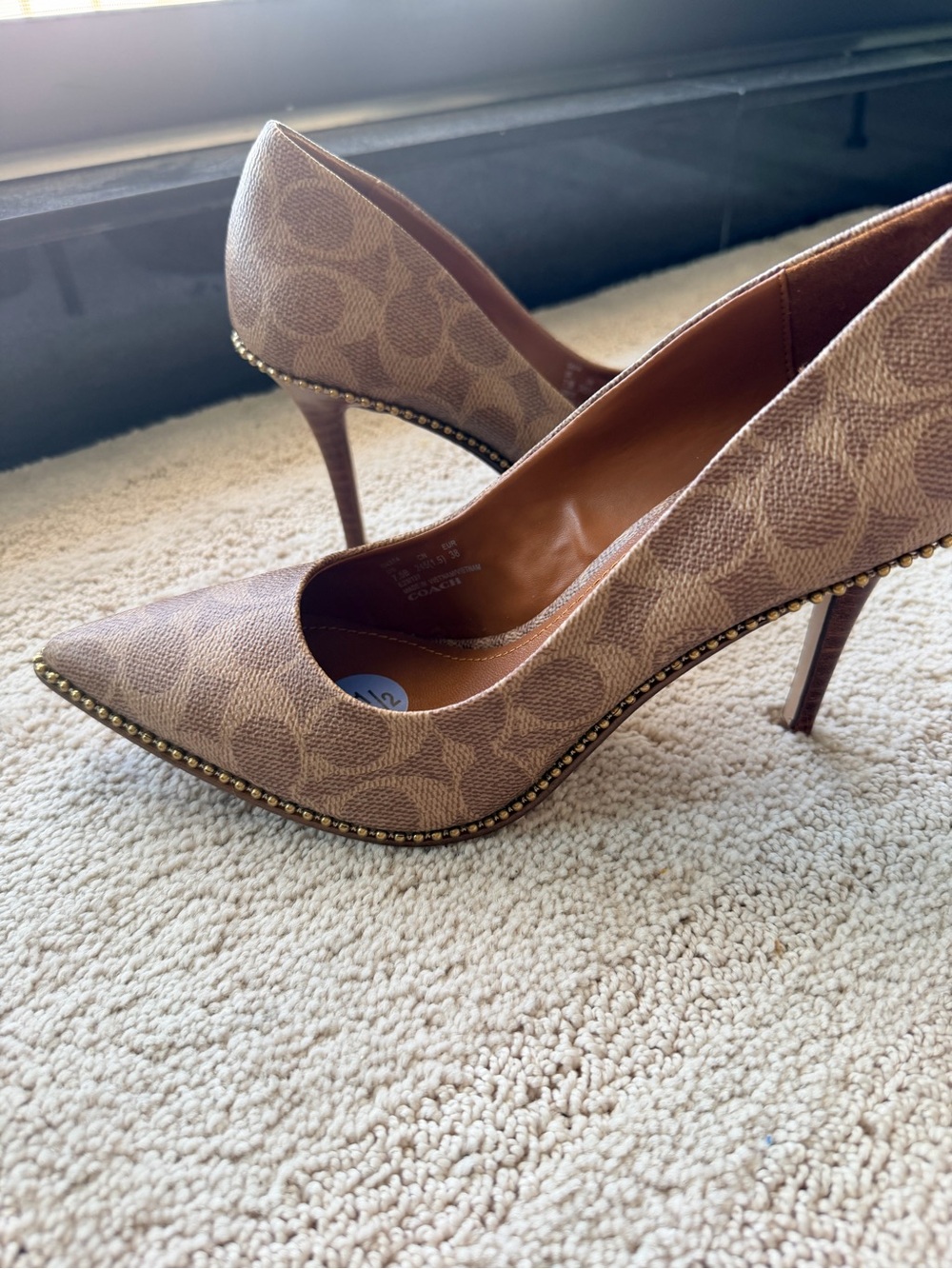 Coach Brown/Beige Signature Pointed Toe Studded Pumps - Picture 3 of 7